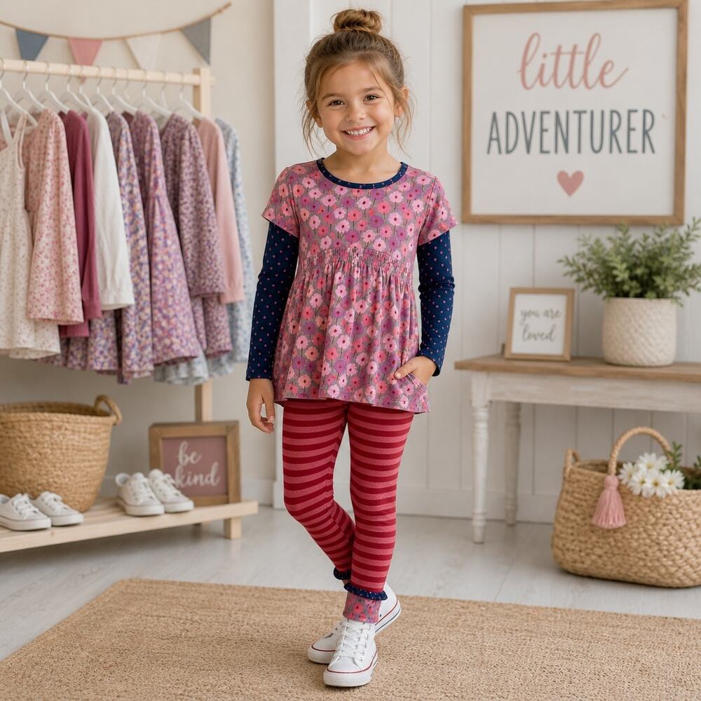 Matilda Jane Red Floral Stripe Knit 2 Piece Top & Bottom Set 6 Girls